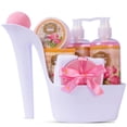 thumbnail image 1 of Draizee Luxury Heel Shoe Spa Gift Basket for Women, 8-Piece Rose Scented Body Care Set with Shower Gel, Bubble Bath, Body Butter, Body Lotion, Towel and Mirror, 1 of 12