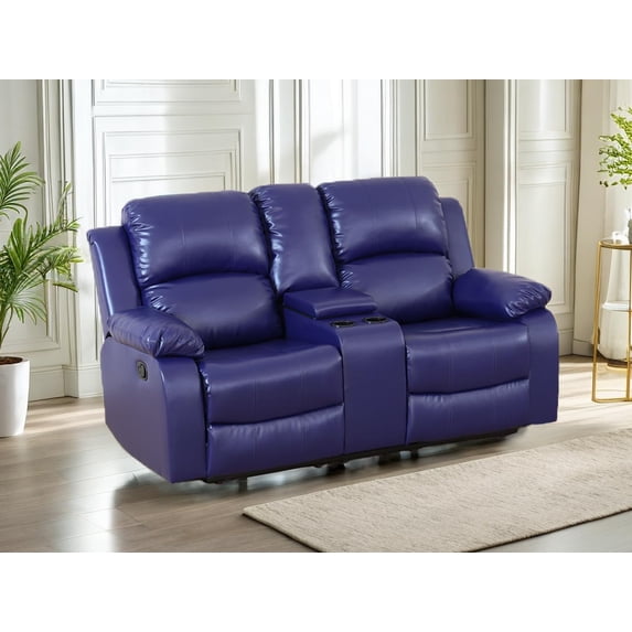 Drak Blue Leather Recliner Loveseat Luxurious Seating with Leather Finish, Ergonomic Design, and Adjustable Backrest, Small Spaces/RVs, Home Theaters, Houses, and Offices.