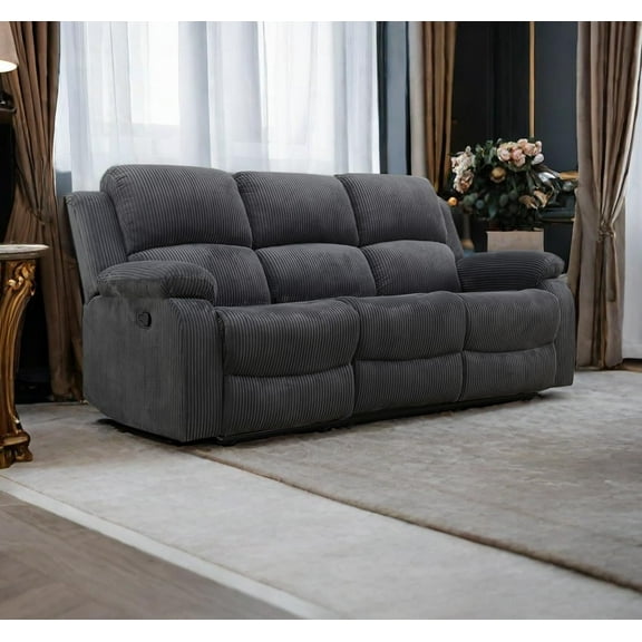 Drak Grey Fabric Recliner Sofa Luxurious Seating with Fabric Finish, Ergonomic Design, and Adjustable Backrest, Compact Reclining Sofa for Small Spaces/RVs, Home Theaters, Houses, and Offices.