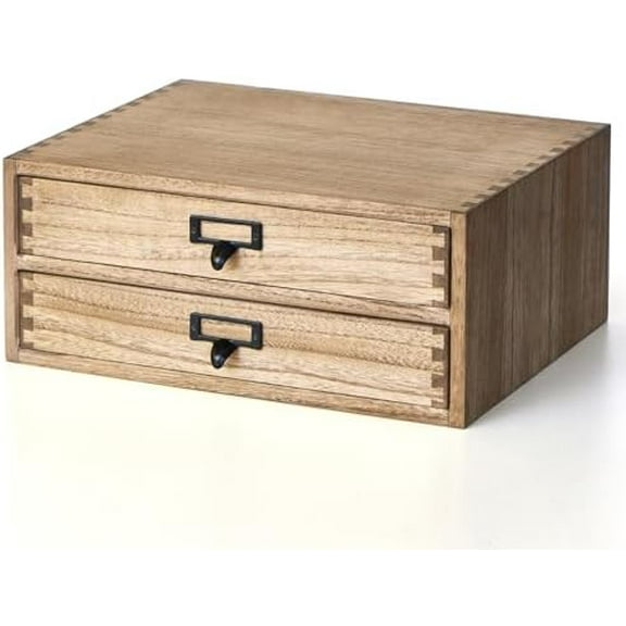 Drak Wooden Office Storage Drawers Shallow Type - Desktop Filing Organization for Machine Printer Stand (BR, 2-Layer&2 Drawers)