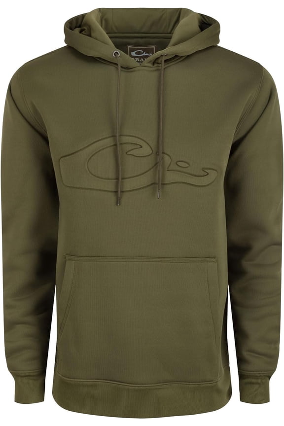 Drake Back Eddy Embossed Logo Hoodie, 100% Polyester, DWR Water Resistant Finish, Built-in Stretch, Kangaroo Pocket