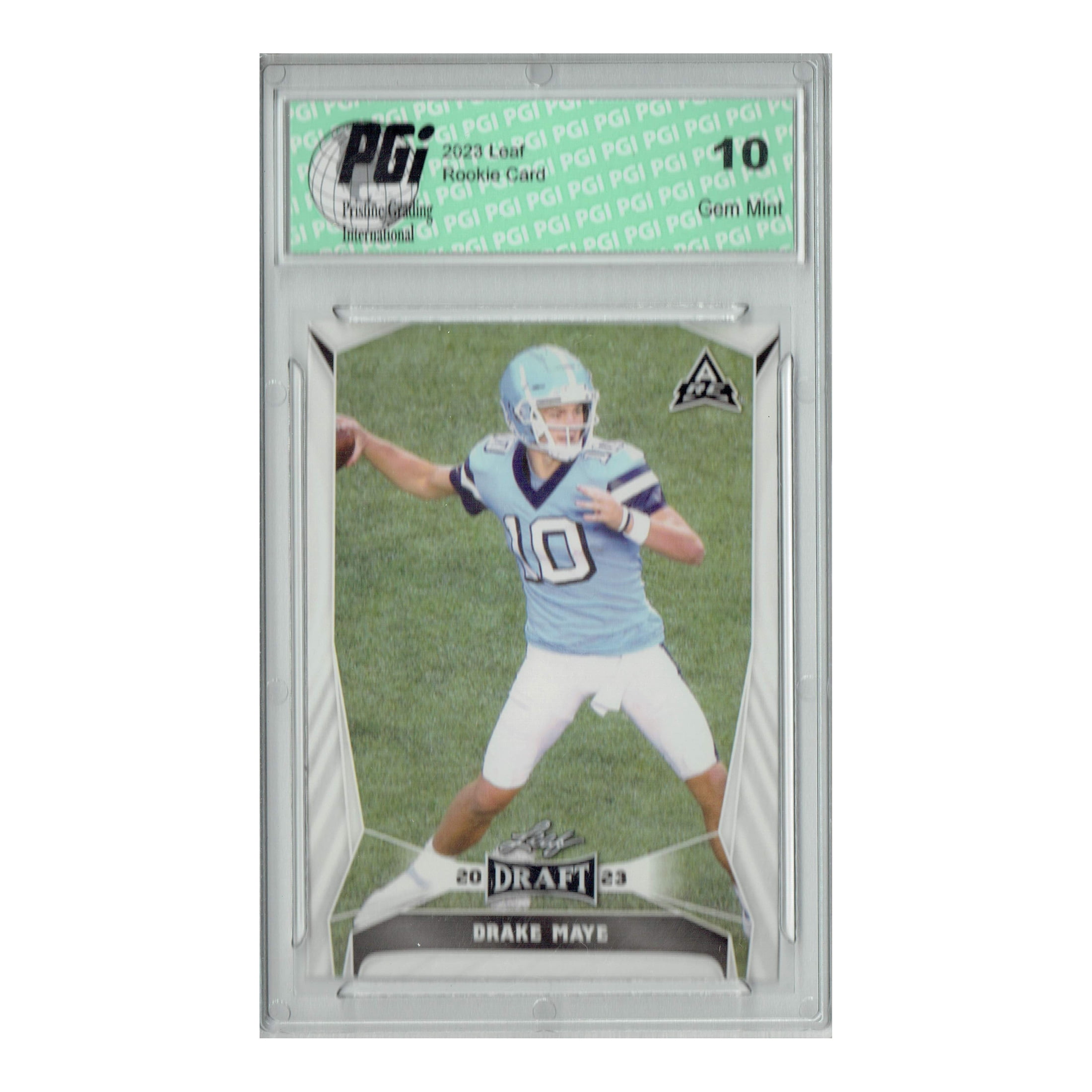 Drake Maye 2023 Leaf Football #34 Rookie Card PGI 10 Patriots