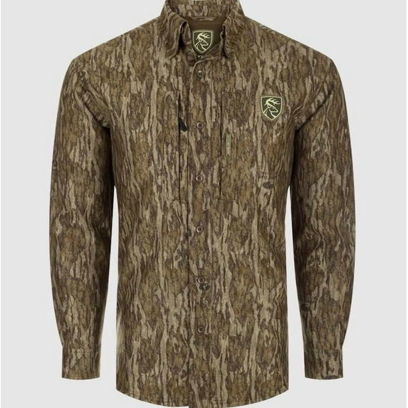 Drake Men's Non-Typical MST Microfleece Softshell Long Sleeve Crew Neck Shirt Mossy Oak Bottomland Medium