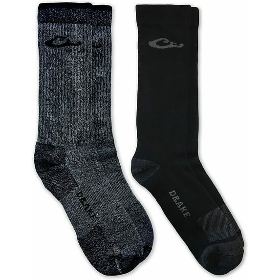 Drake Mens Socks, Thermal Merino Wool and Wick Boot Sock System, 2 Pairs