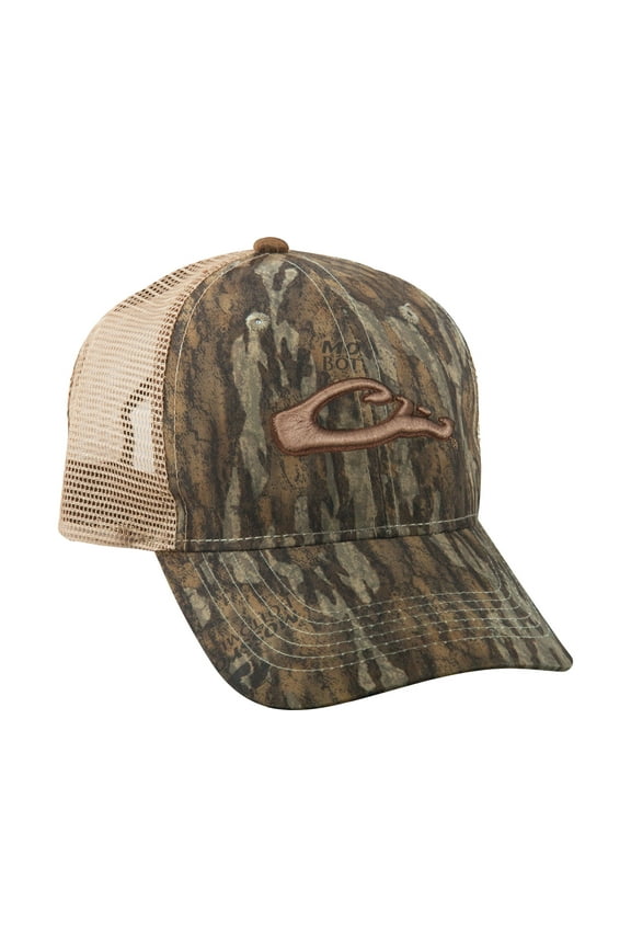 Drake Mens Mesh Back Logo Hat Mossy Oak Bottomland