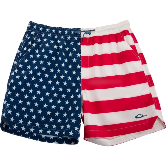 Drake Waterfowl Lake Shore Dock Short - Print American Flag Small