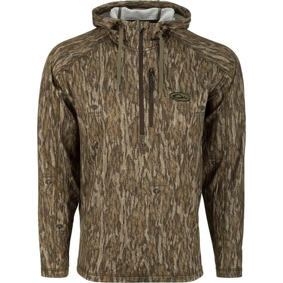Drake Men's Breathelite Quarter Zip Hoodie Mossy Oak Bottomland Medium