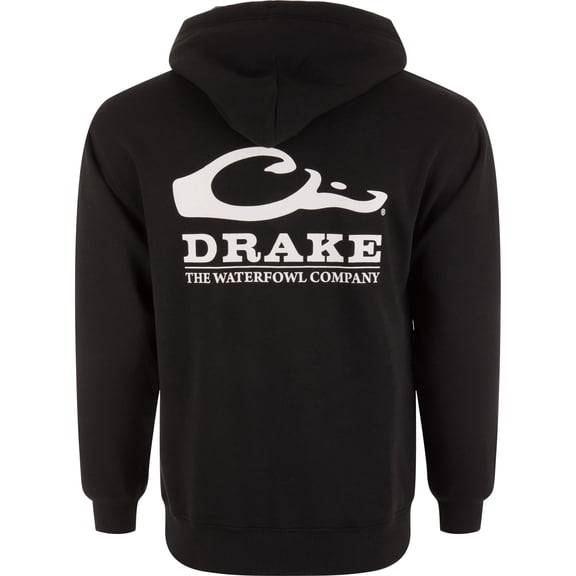 Drake Waterfowl Men's Logo Hoodie ? Midweight Cotton-Poly Fleece Pullover with Jersey-Lined Hood, Black, 3X-Large