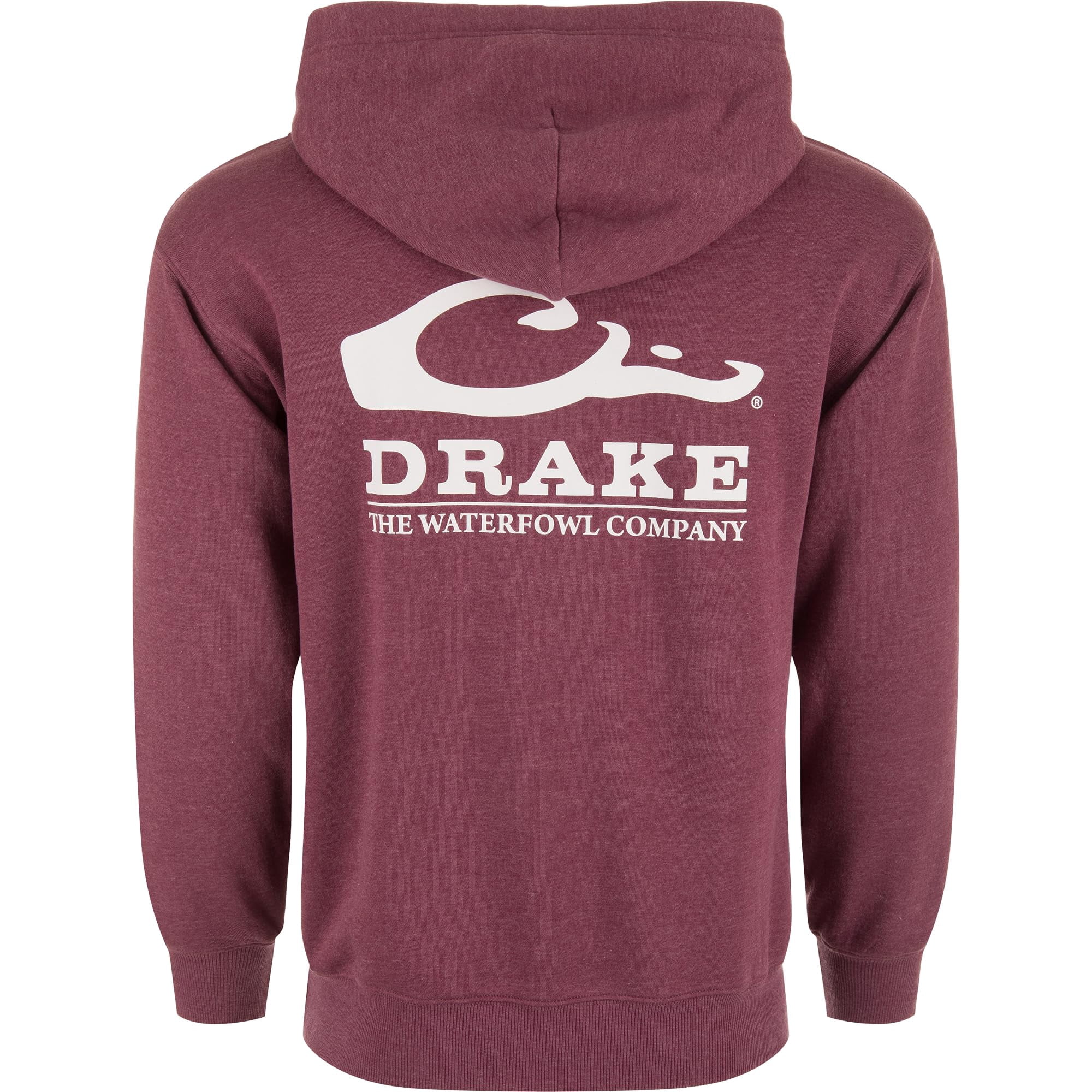 Drake Waterfowl Men's Logo Hoodie ? Midweight Cotton-Poly Fleece Pullover with Jersey-Lined Hood, Burgandy Dark Heather, Medium