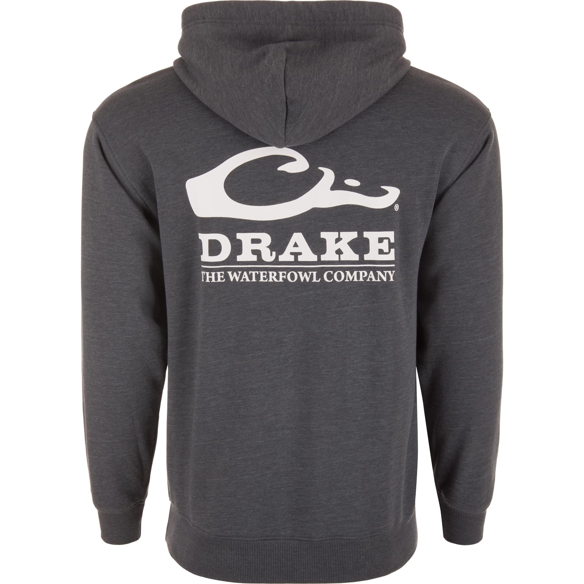 Drake Waterfowl Men's Logo Hoodie ? Midweight Cotton-Poly Fleece Pullover with Jersey-Lined Hood, Charcoal Heather, Small