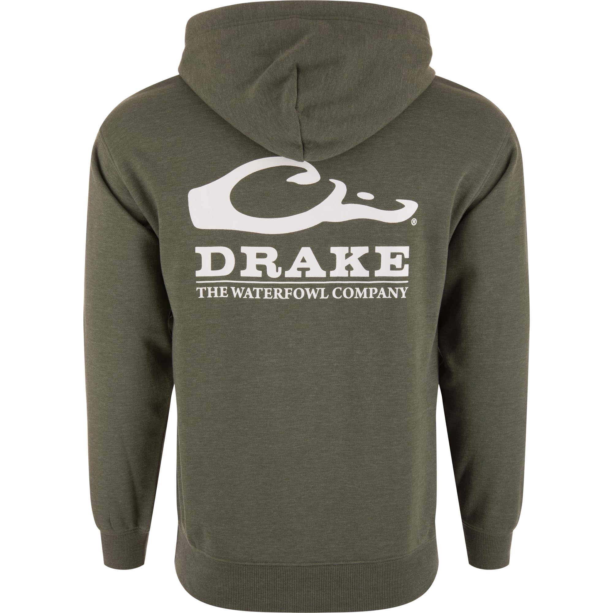 Drake Waterfowl Men's Logo Hoodie ? Midweight Cotton-Poly Fleece Pullover with Jersey-Lined Hood, Deep Depths Dark Heather, Medium