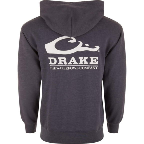 Drake Waterfowl Men's Logo Hoodie ? Midweight Cotton-Poly Fleece Pullover with Jersey-Lined Hood, Night Sky Navy Heather, XX-Large