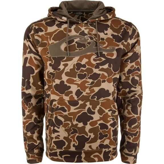 Drake Waterfowl Men's Performance 8-Shot Hunting Casual Stretching Hoodie with Kangaroo Pocket, Lined Hood & Embroidered Logo, Old School, Large