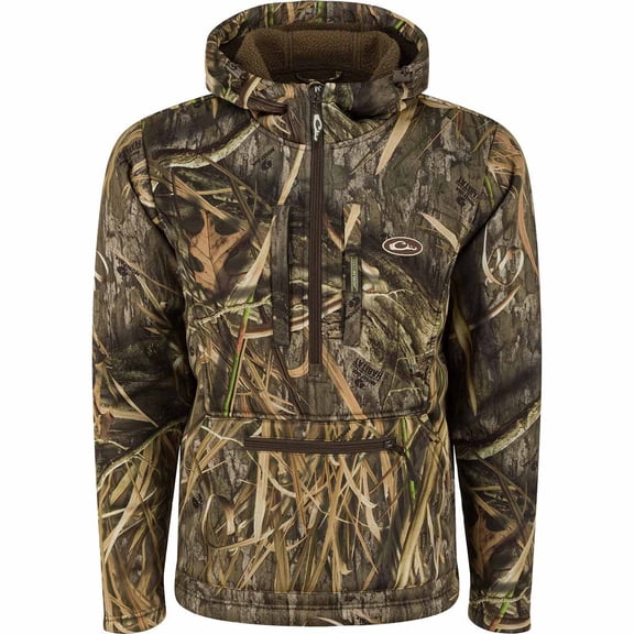 Drake Men's Ultimate Wader Quarter Zip Hoodie Mossy Oak Bottomland Medium