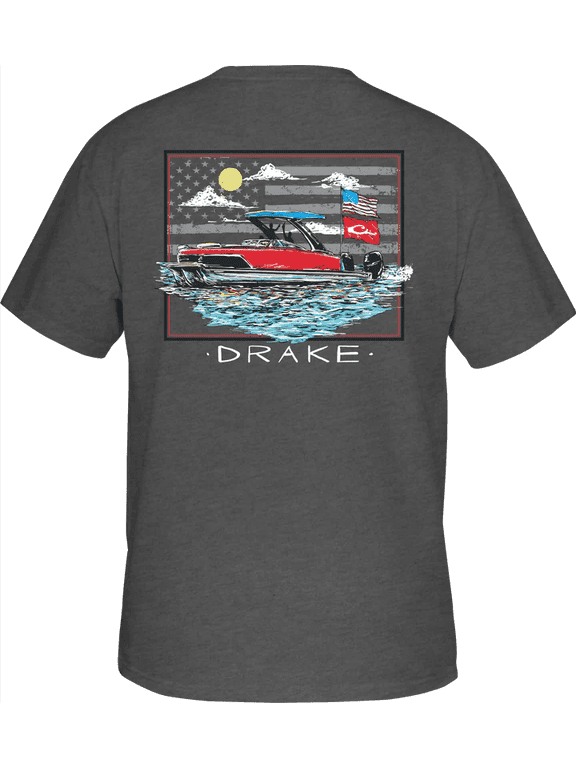 Mens Pocket T-Shirt - Americana Pontoon Short Sleeve Design-Graphite Heather-xxl