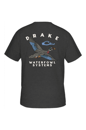 Mens Pocket T-Shirt - Retro Wood Duck Short Sleeve Design-Dark Shadow Heather-large