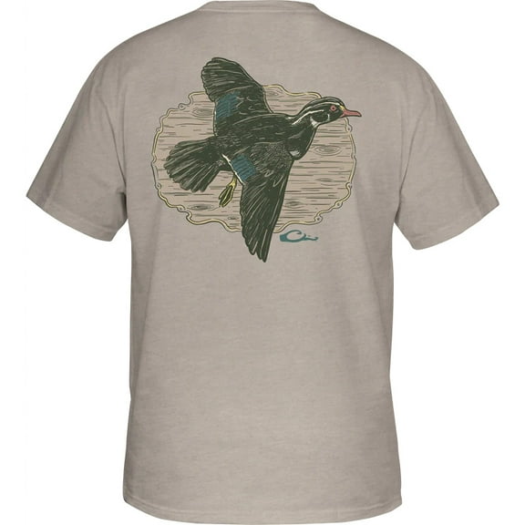 Drake Waterfowl Mens Pocket T-Shirt - Wood Duck Flight Short Sleeve Design-Cobblestone Light Heather-small