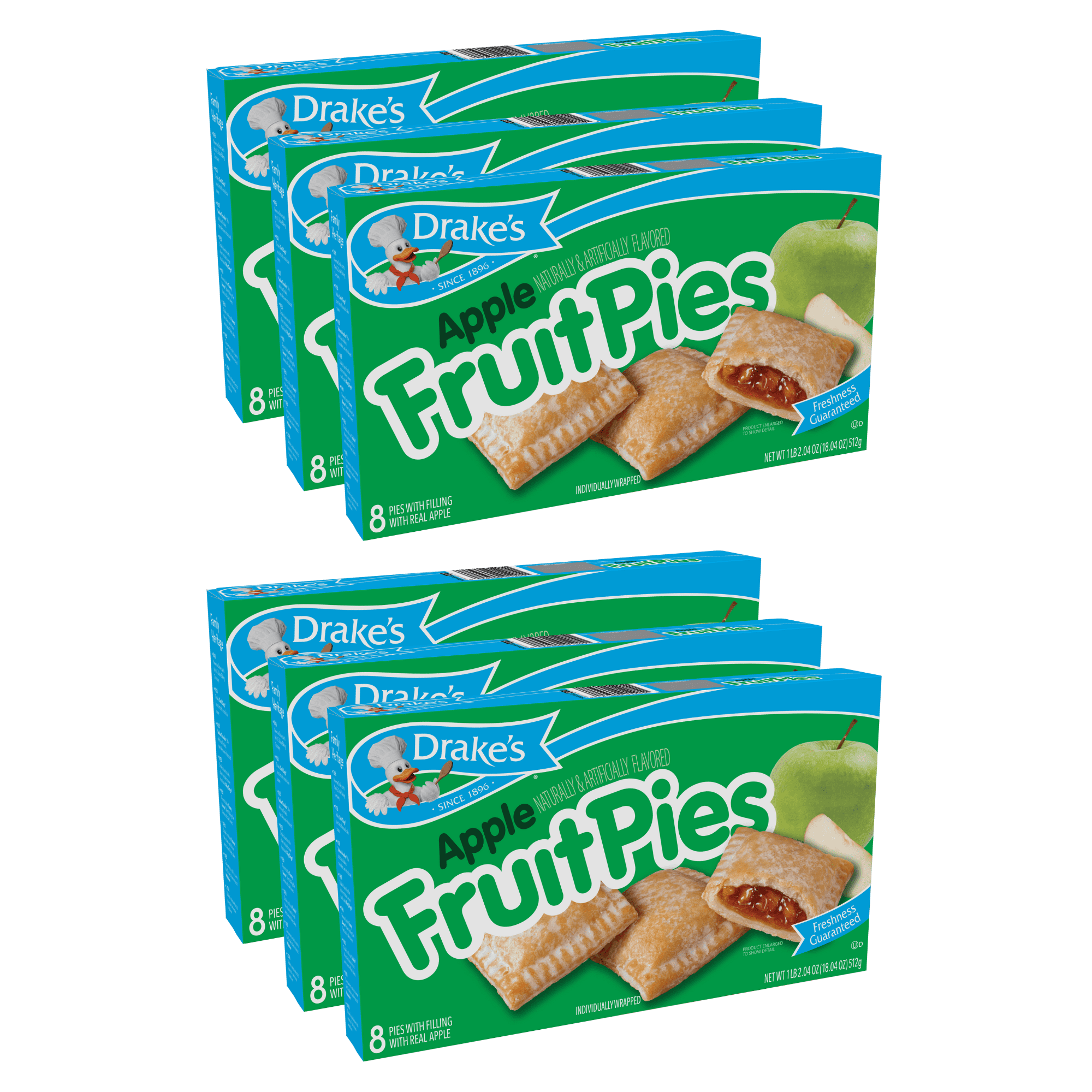 Drake's Apple Fruit Pies, 6 Boxes, 48 Individually Wrapped Pies with Real Apple