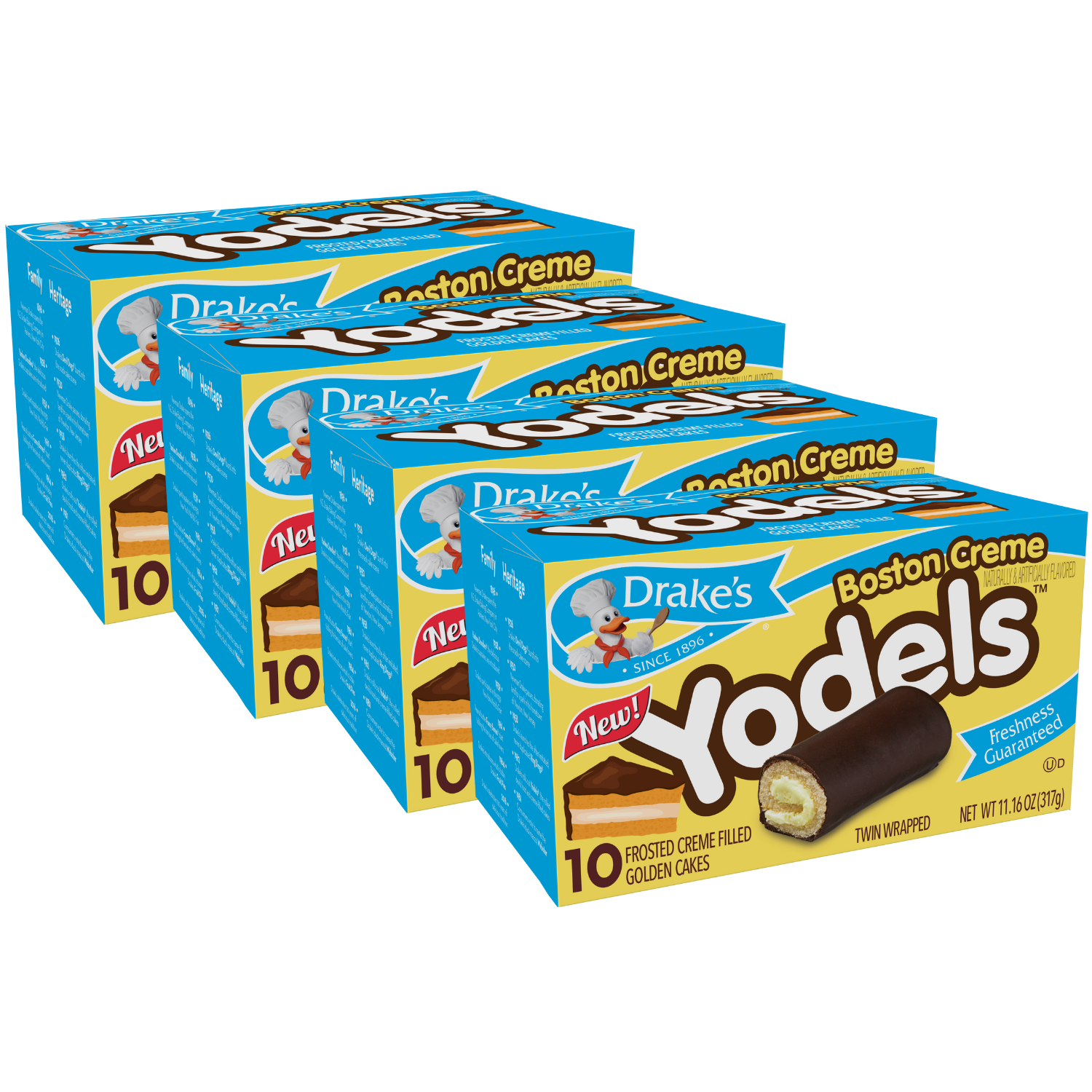 Drakes Boston Creme Yodels 4 Boxes 40 Frosted Creme Filled Golden