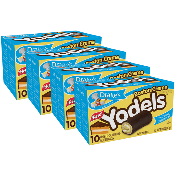 Drake's Boston Creme Yodels, 4 Boxes, 40 Frosted Creme Filled Golden ...