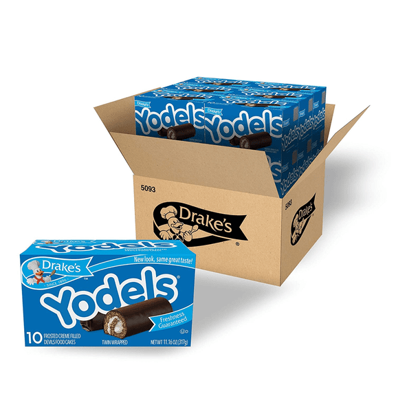 Drake's Cakes Yodels, 10 cakes per box, 11.16 oz of Rolled Devils Food Cakes (12 Boxes)