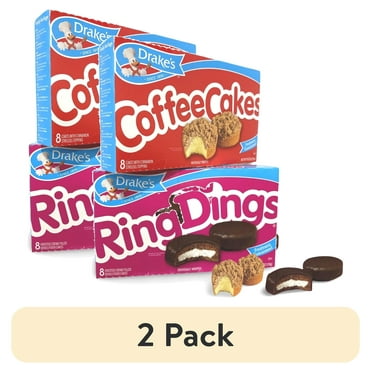 (2 pack) Drake's Coffee Cakes & Ring Dings Combo Pack   8 Count Box | Pack of 2 (16 Total Snack Cakes)