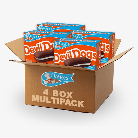 Drake's Devil Dogs, 32 Crme Filled Sandwich Cakes (4 Boxes), 54.52 oz