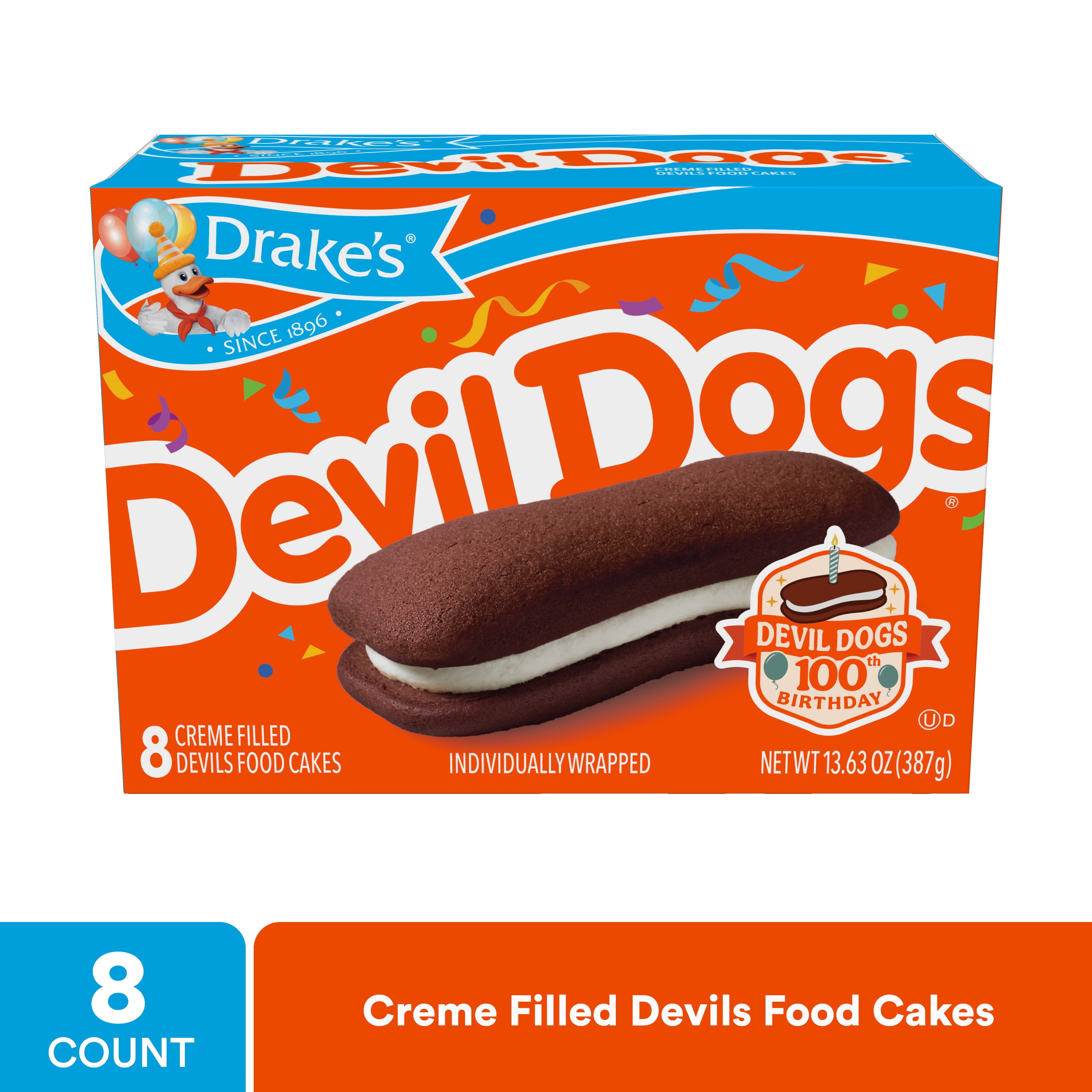 Drake's Classic Cream Dessert Snack Cakes - Devil Dogs, 8 Count, 13.63 ...