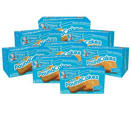 Drake's Mini Pound Cakes, 8 Boxes, 48 Individually Wrapped Traditional Cakes