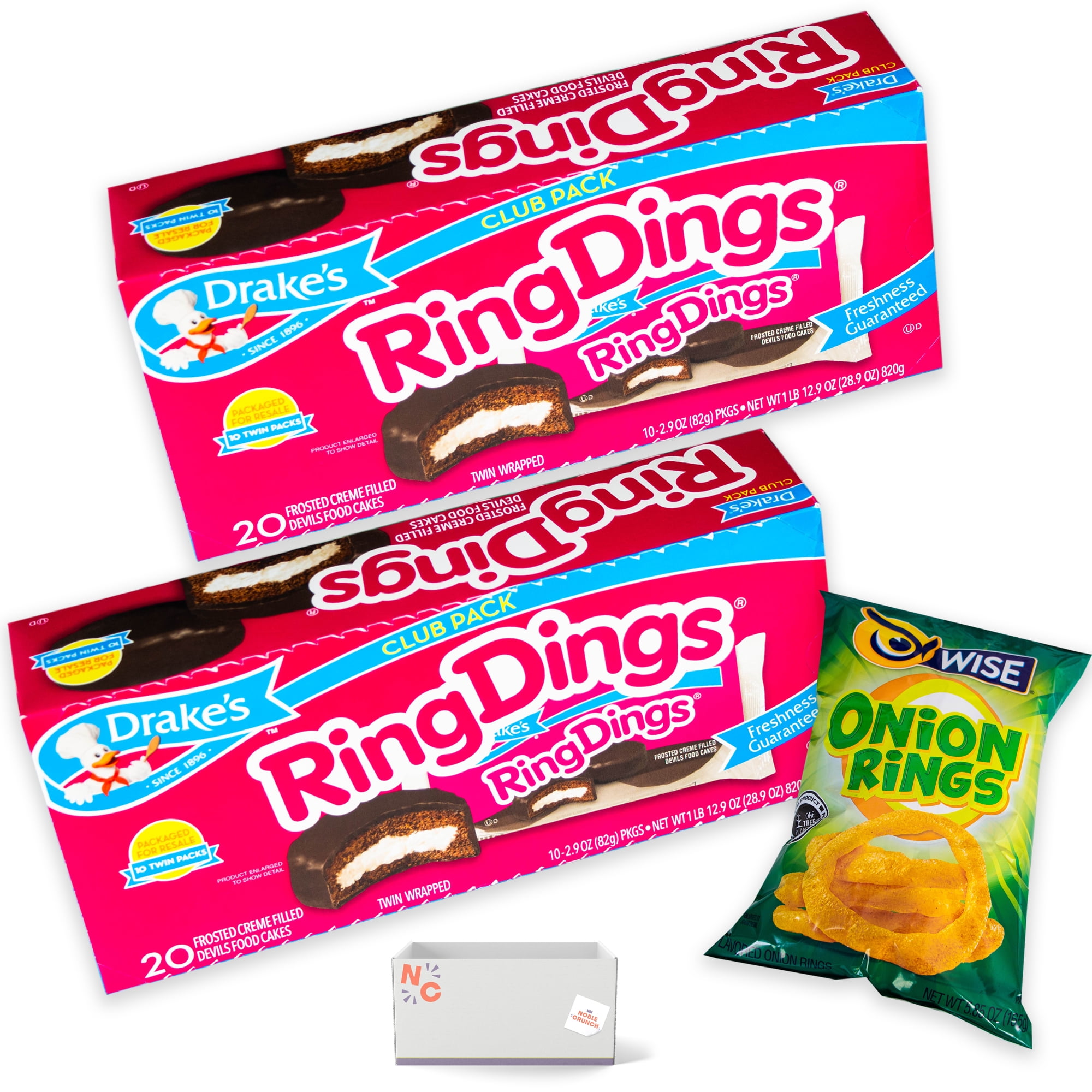 Drake's Ring Dings Club Pack (2, 28.9oz packs 40 Twin Wrapped Ring Dings) Onion Rings (1, 5