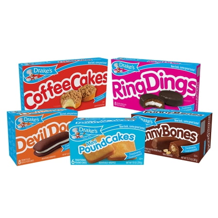 Drake's Variety Pack, Coffee Cakes, Devil Dogs, Pound Cakes, Ring Dings, Funny Bones (1 Box Each)
