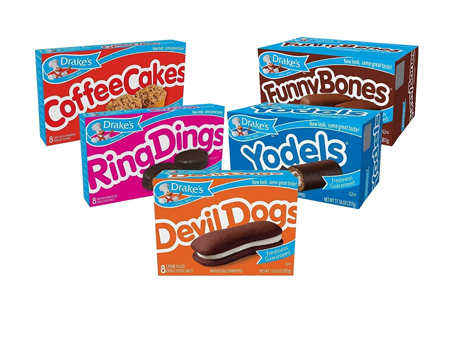 Drake's Variety Pack Yodels, Ring Dings, Devil Dogs, Funny Bones, and
