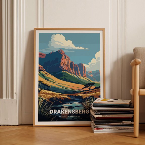 Drakensberg Mountains South Africa Travel Wall Art, Unframed Paper Poster 8x10in