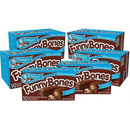 Drakes Funny Bones Snack Cakes, 10 cakes per box, 13.73oz of Funny Bones Peanut Butter Filled Devil's Cakes (6-Boxes)
