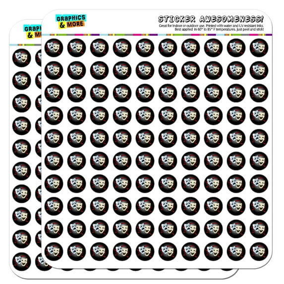 Drama Comedy Tragedy Masks Theater 1/2" (0.5") Scrapbooking Crafting Stickers