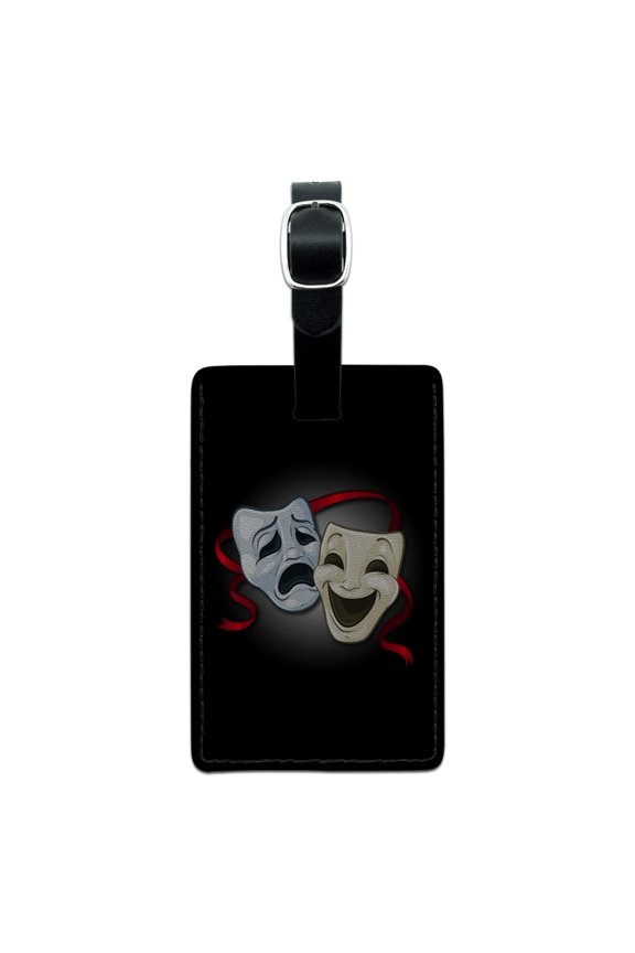Drama Comedy Tragedy Masks Theater Rectangle Leather Luggage Card ID Tag