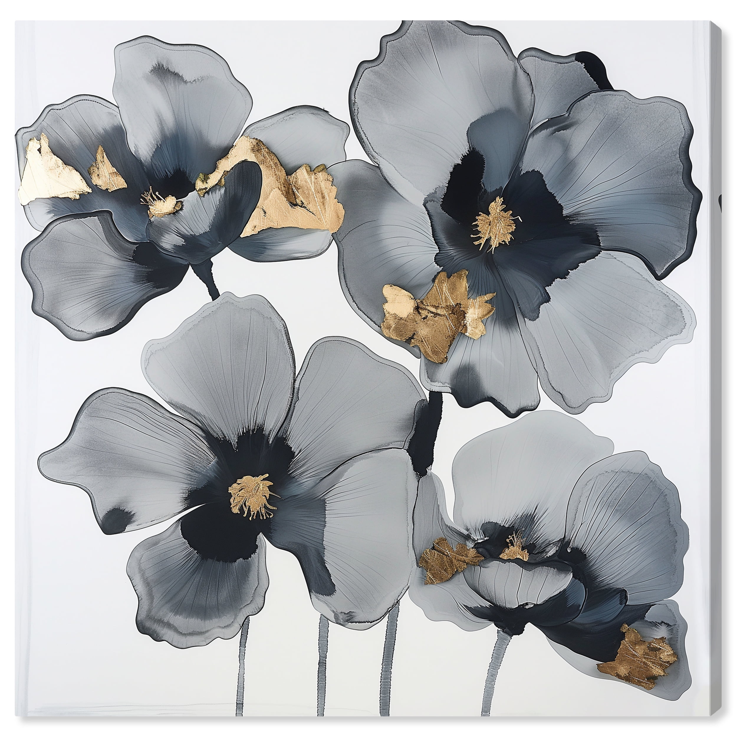 Drama Flora Gray and White Floral Canvas Wall Art, 12" x 12"