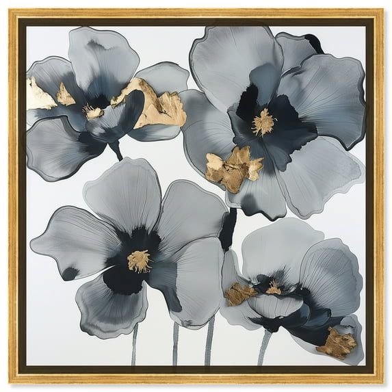 Drama Flora Floral Fine Wall Art Canvas Wall Art by Art Remedy, Gold Floater Frame, 41.5" x 41.5"