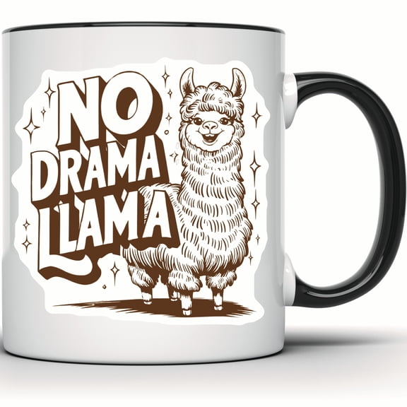 No Drama Llama Mug - Funny Llama Coffee Cup - Cute Animal Lover Gift - Novelty Llama Design Mug - Unique Llama Gift Idea - 11 Ounce Black Rim Handle Novelty Coffee Cup - WMUG0810-Black Rim