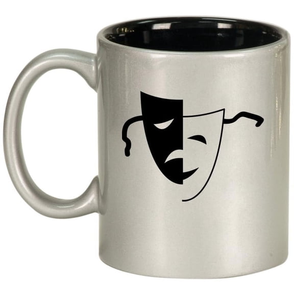 Drama Mask, Tragedy and Comedy Masks, Theater Gift Ceramic Coffee Mug Tea Cup Gift for Her, Him, Friend, Coworker, Wife, Husband (11oz Silver)