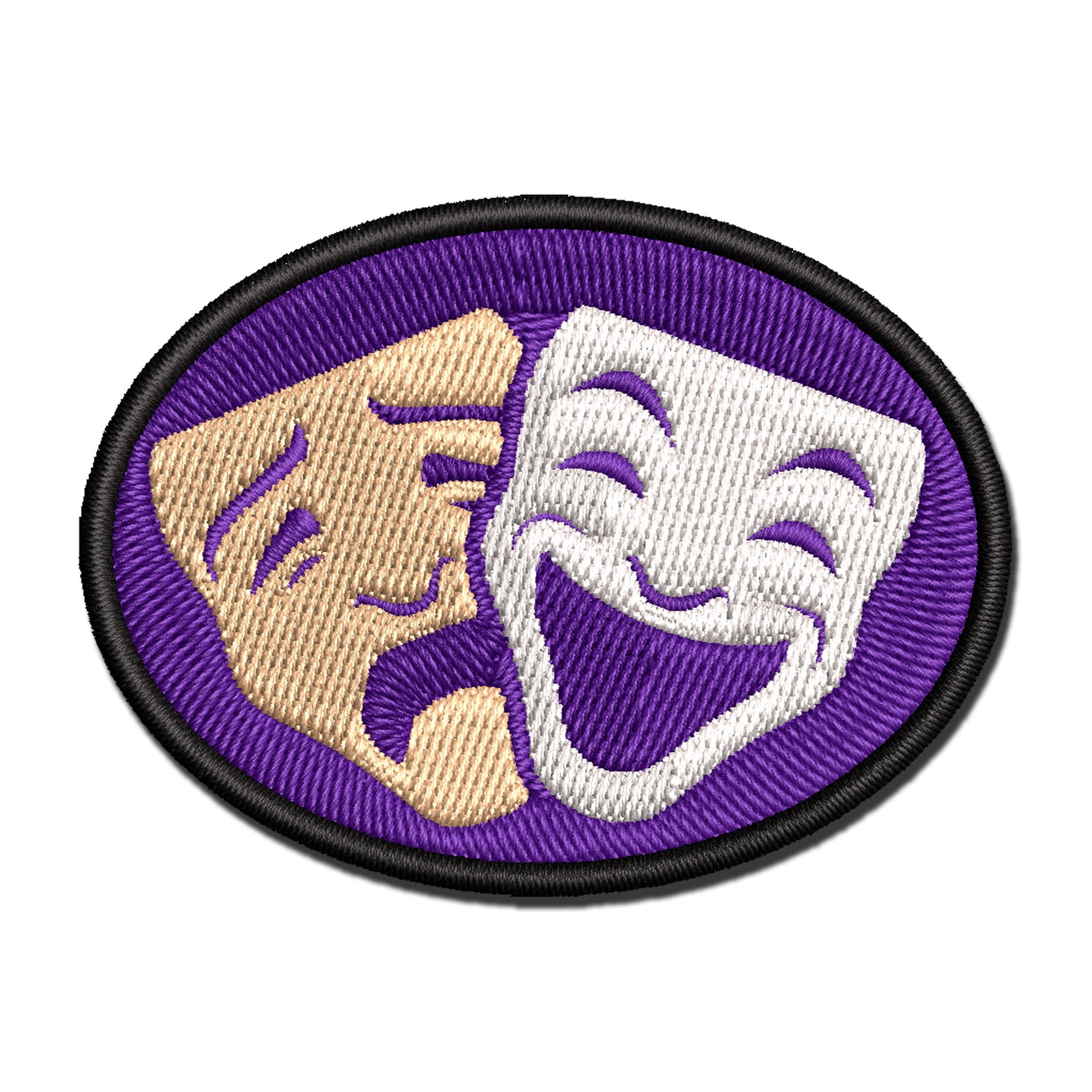 Drama Tragedy Comedy Masks Theater Applique Multi-Color Embroidered Hook & Loop Patch - 3.5 Inch Large