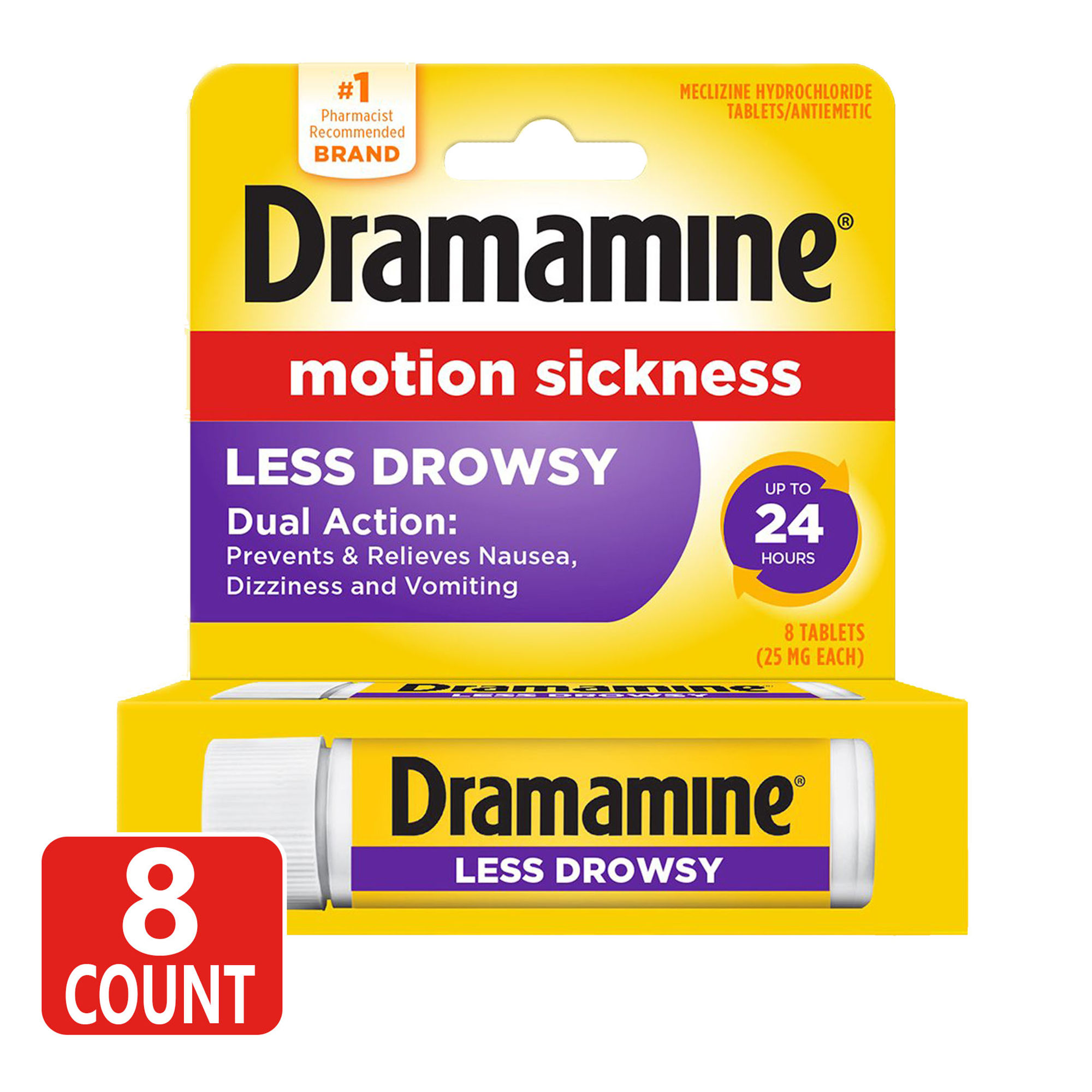 Dramamine All Day Less Drowsy, Motion Sickness Relief, 8 Count - image 1 of 16