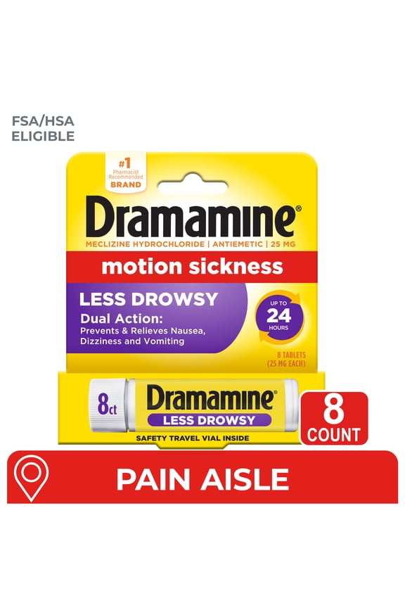 All Day Less Drowsy, Motion Sickness Relief, Sensitive Stomach, 8 Count