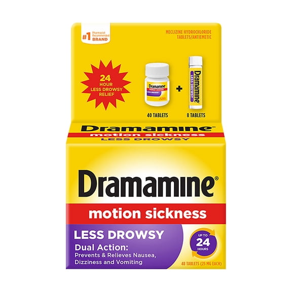 Dramamine All Day Less Drowsy Motion Sickness Relief, Tablets, 48 ct.