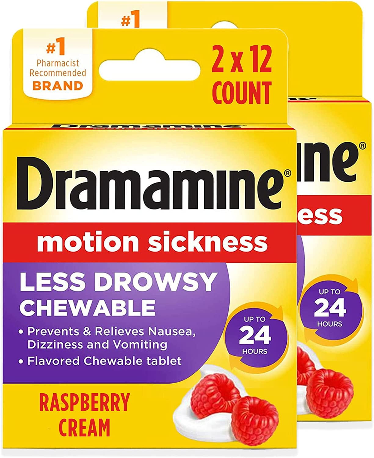 Dramamine Chewable Less Drowsy, Motion Sickness Relief, Raspberry Cream