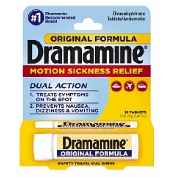 Dramamine Dual Action Motion Sickness Relief, Orignal Formula, 12 ct, 5 Pack