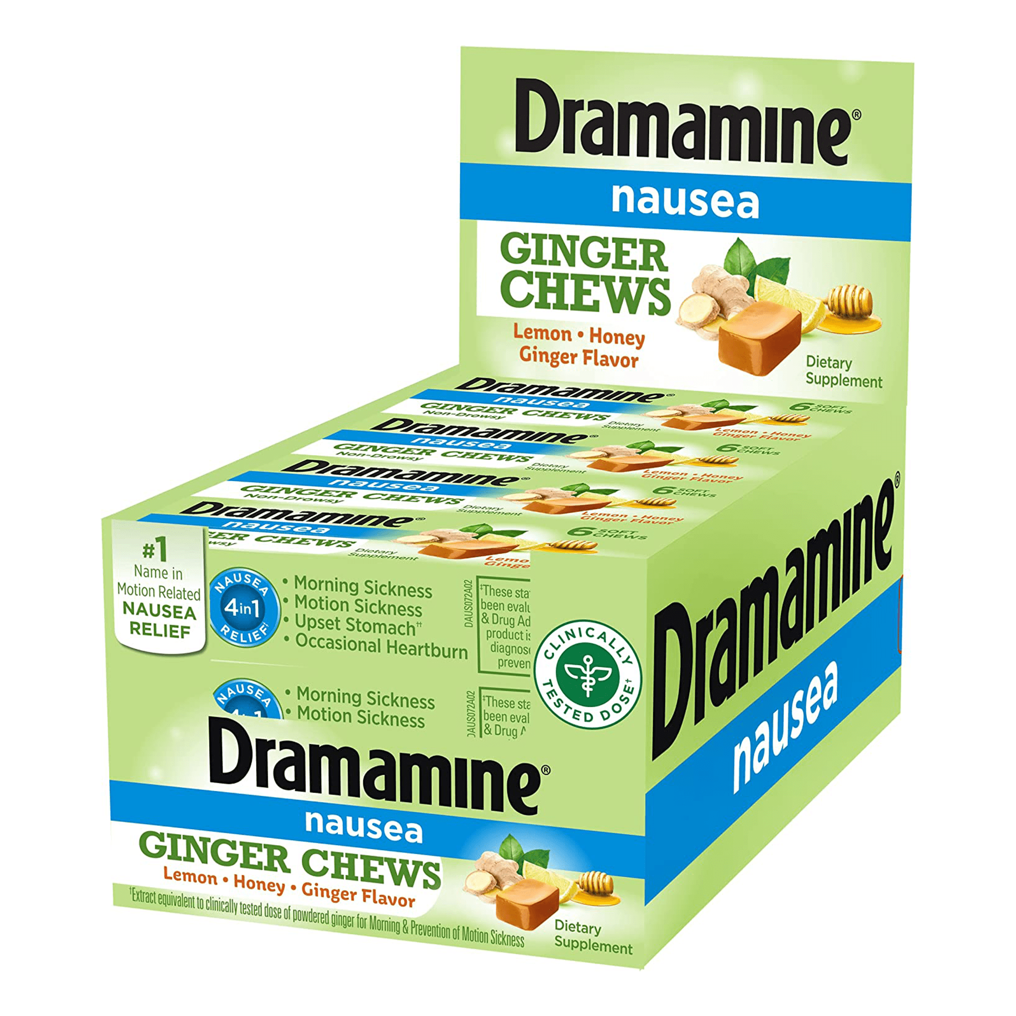 Dramamine Ginger Chews, Nausea Relief Soft Chews LemonHoneyGinger, 6