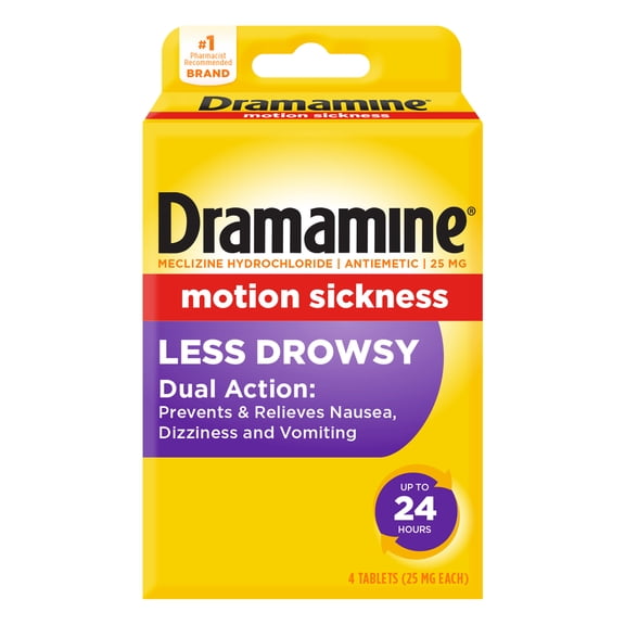 Dramamine Motion Sickness Relief - All Day Less Drowsy, 4 Count