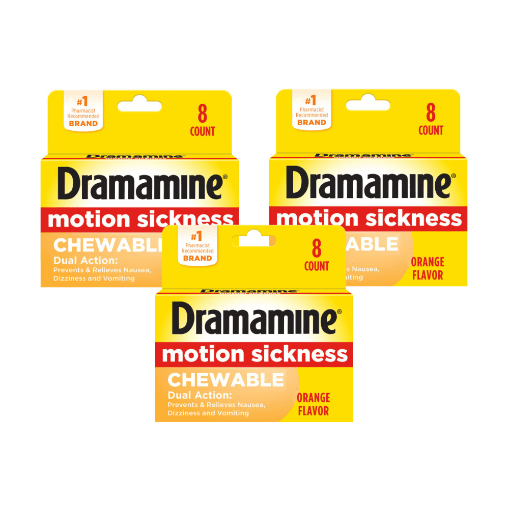 Dramamine Motion Sickness Chewable, Orange flavored, 8 ct (Pack 3)