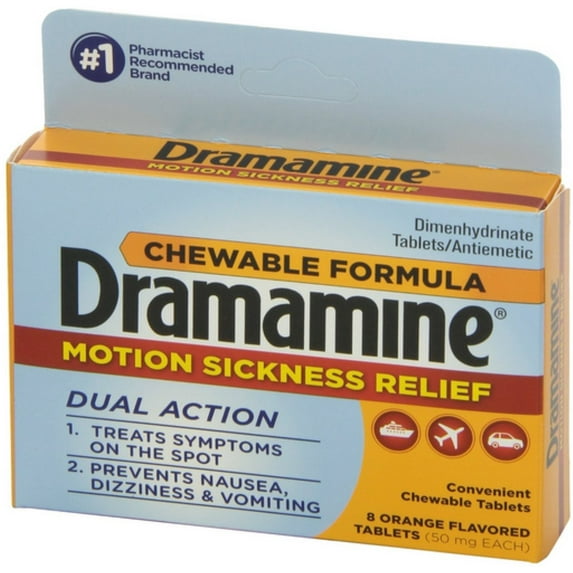 Dramamine Motion Sickness Relief Chewable Orange Flavored Tablets 8 ea
